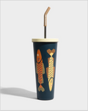 24 oz Insulated Steel Straw Tumbler: Rainstorm - Fish