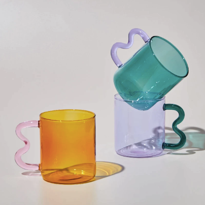 Colorful Ear Glass Mug: Purple with Green Handle
