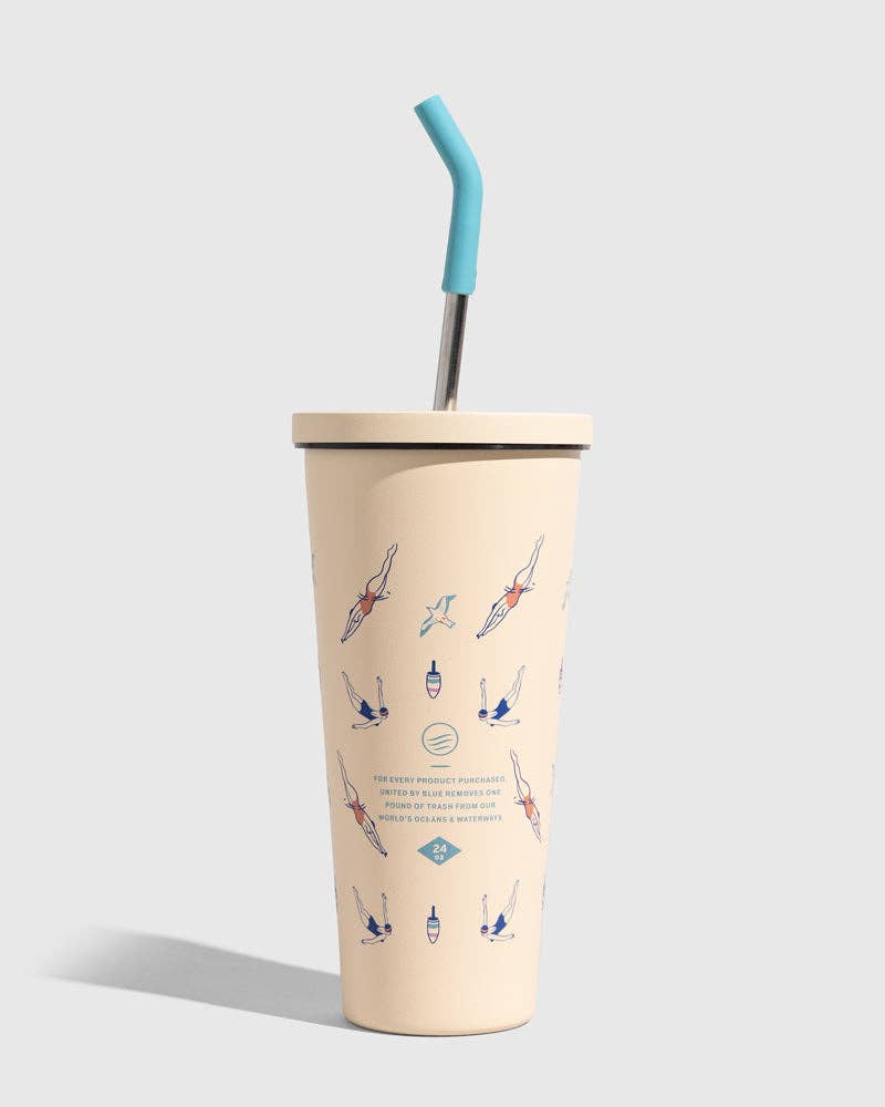 24 oz Insulated Steel Straw Tumbler: Rainstorm - Fish