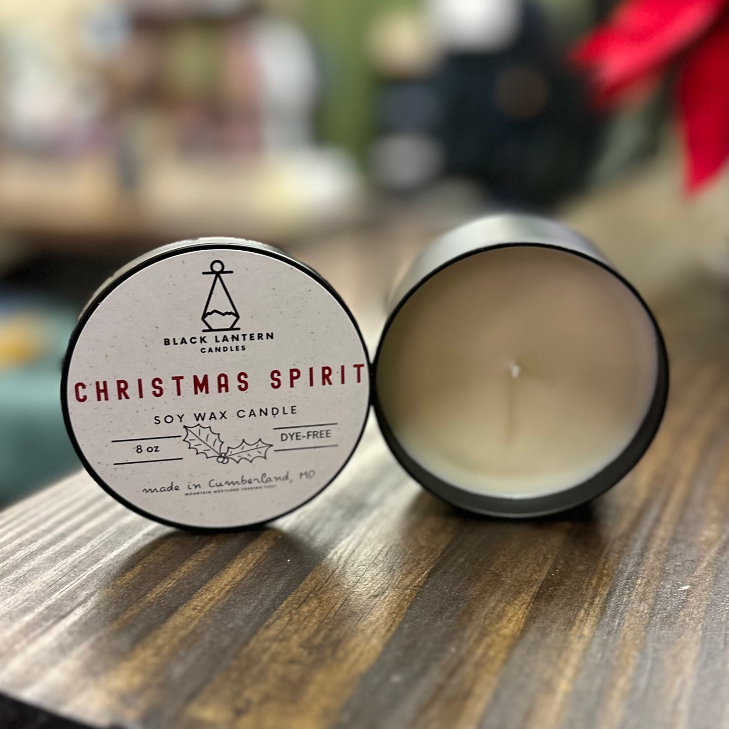 Black Lantern Candles - Christmas Spirit - 8 oz.