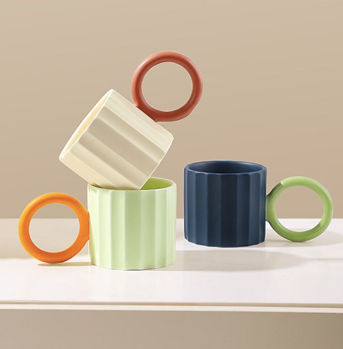 Handmade Ceramic Coffee Mug: White with Red Handle