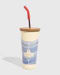 24 oz Insulated Steel Straw Tumbler: Eggshell - Waves