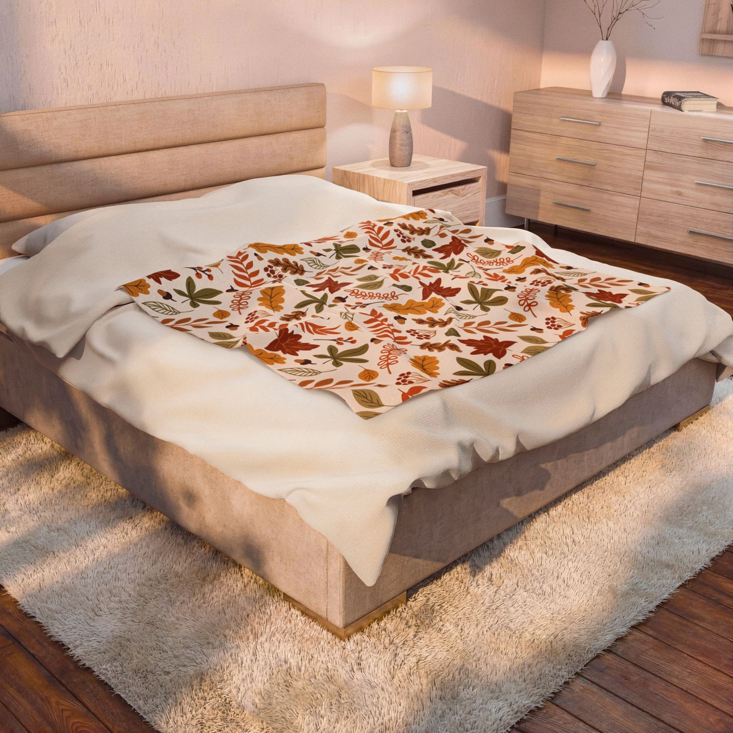 Autumn Leaves Velveteen Plush Blanket — Cozy Fall Throw