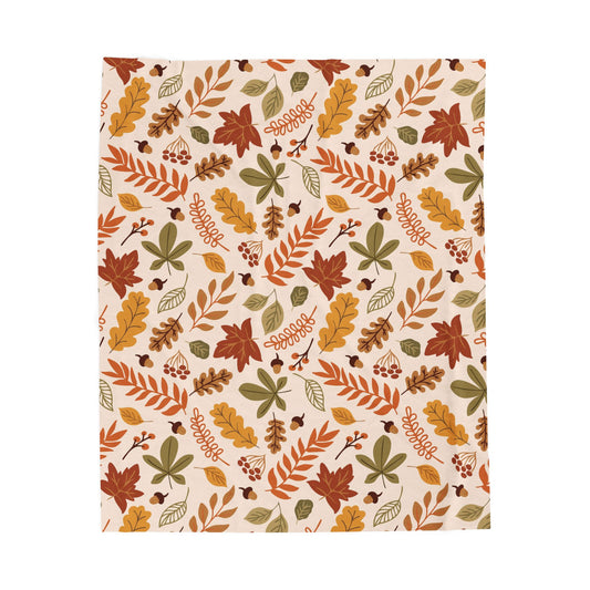 Autumn Leaves Velveteen Plush Blanket — Cozy Fall Throw