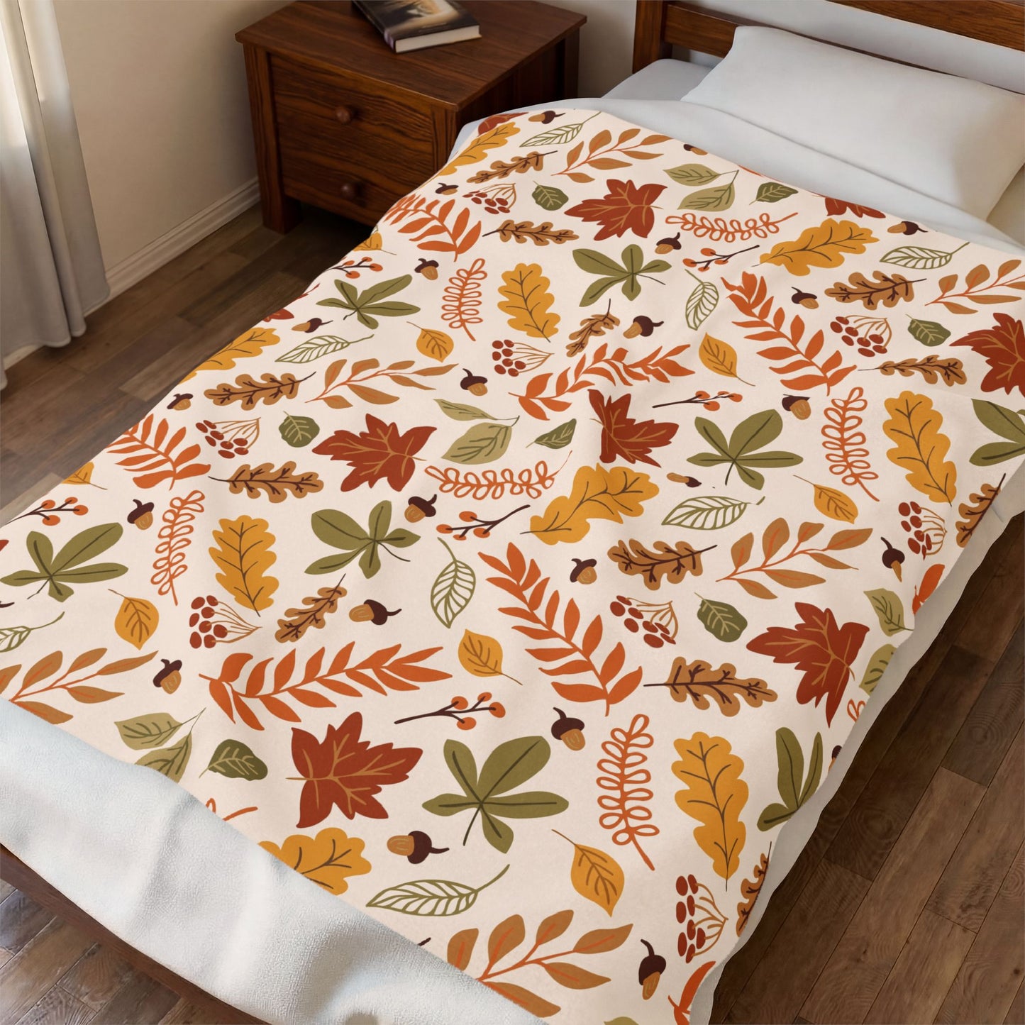 Autumn Leaves Velveteen Plush Blanket — Cozy Fall Throw