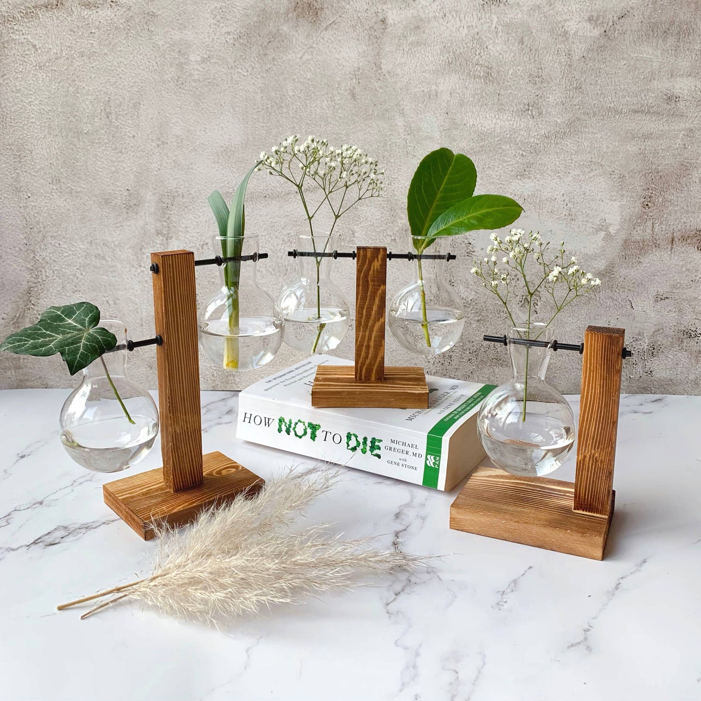 Glass Bulb Vase with Wooden Stand: One Glass