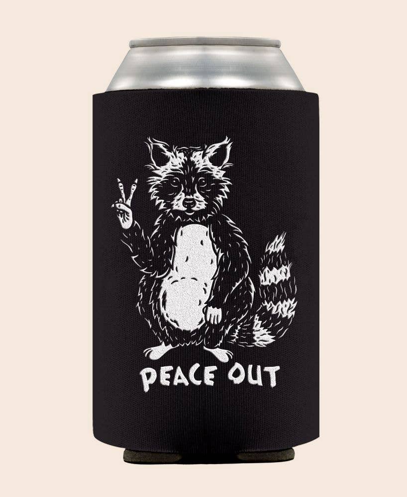 Peace Out Raccoon Coozie - Funny Can Coolers Koozies