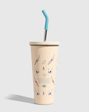 24 oz Insulated Steel Straw Tumbler: Eggshell - Waves