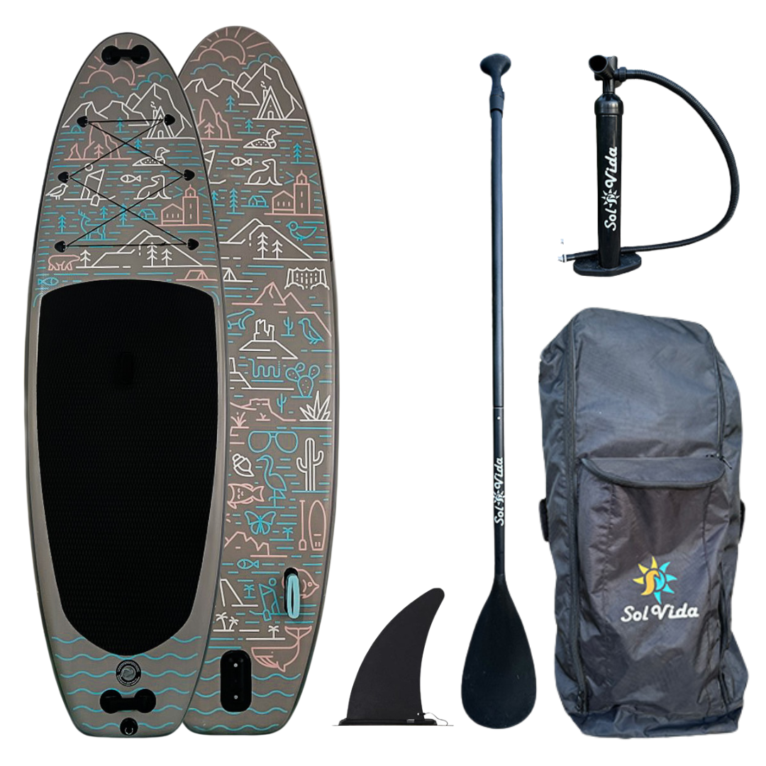 GrandSol Oasis Pack: 11' 4'' Inflatable Paddle Board + Paddle, Pump, Detachable Fin, & Carrying Case