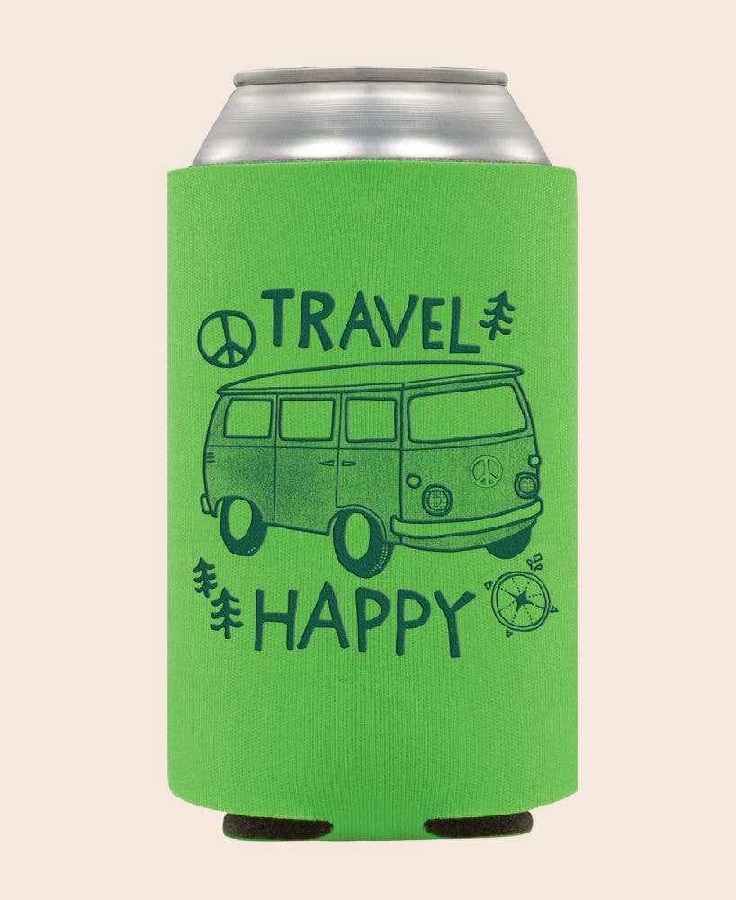 Travel Happy Coozie - Camping Can Coolers Koozies