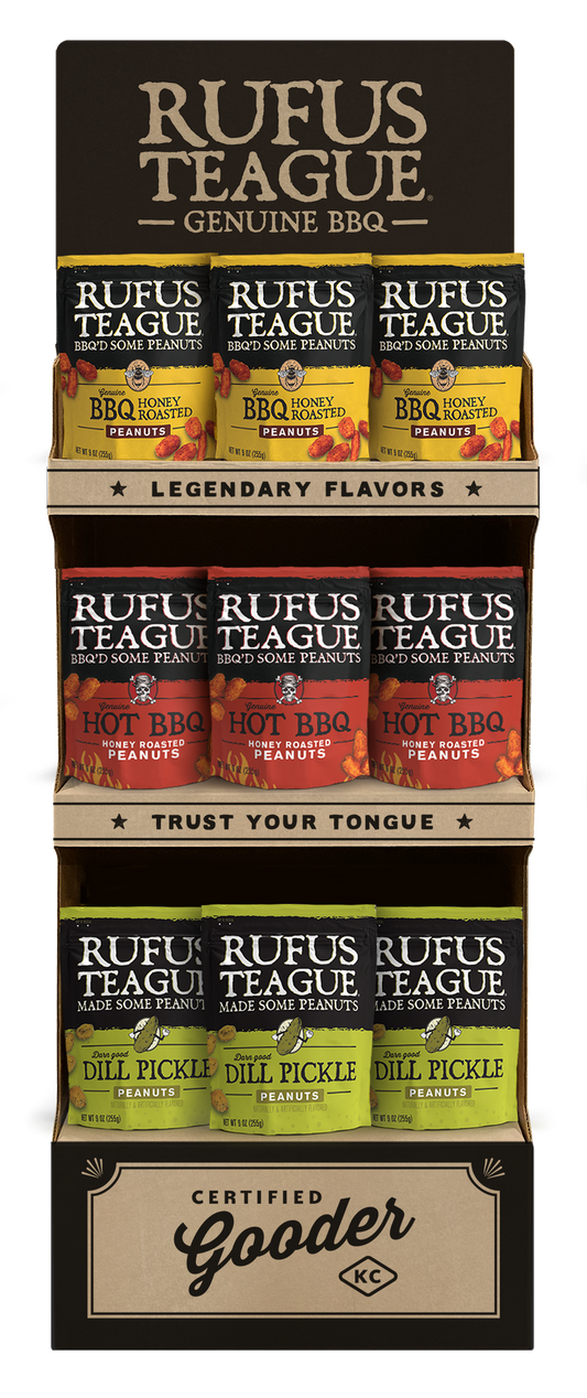 DISPLAY: Peanuts - 3 cases (1) BBQ (1) HOT BBQ (1) Pickle