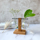 Glass Bulb Vase with Wooden Stand: Two Glasses (Uneven)