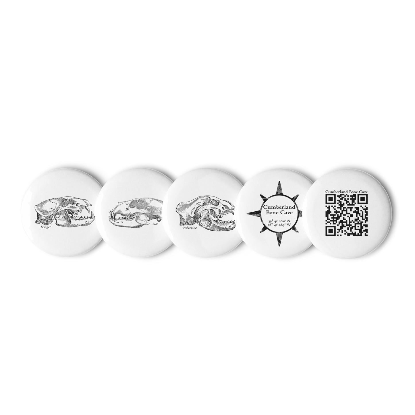 Cumberland Bone Cave - Set of 5 Pin Buttons