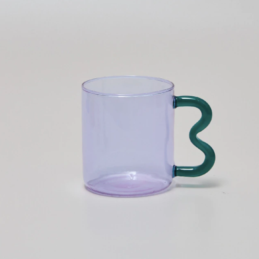Colorful Ear Glass Mug: Purple with Green Handle