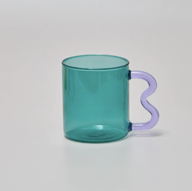 Colorful Ear Glass Mug: Green with Purple Handle