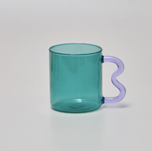 Colorful Ear Glass Mug: Green with Purple Handle
